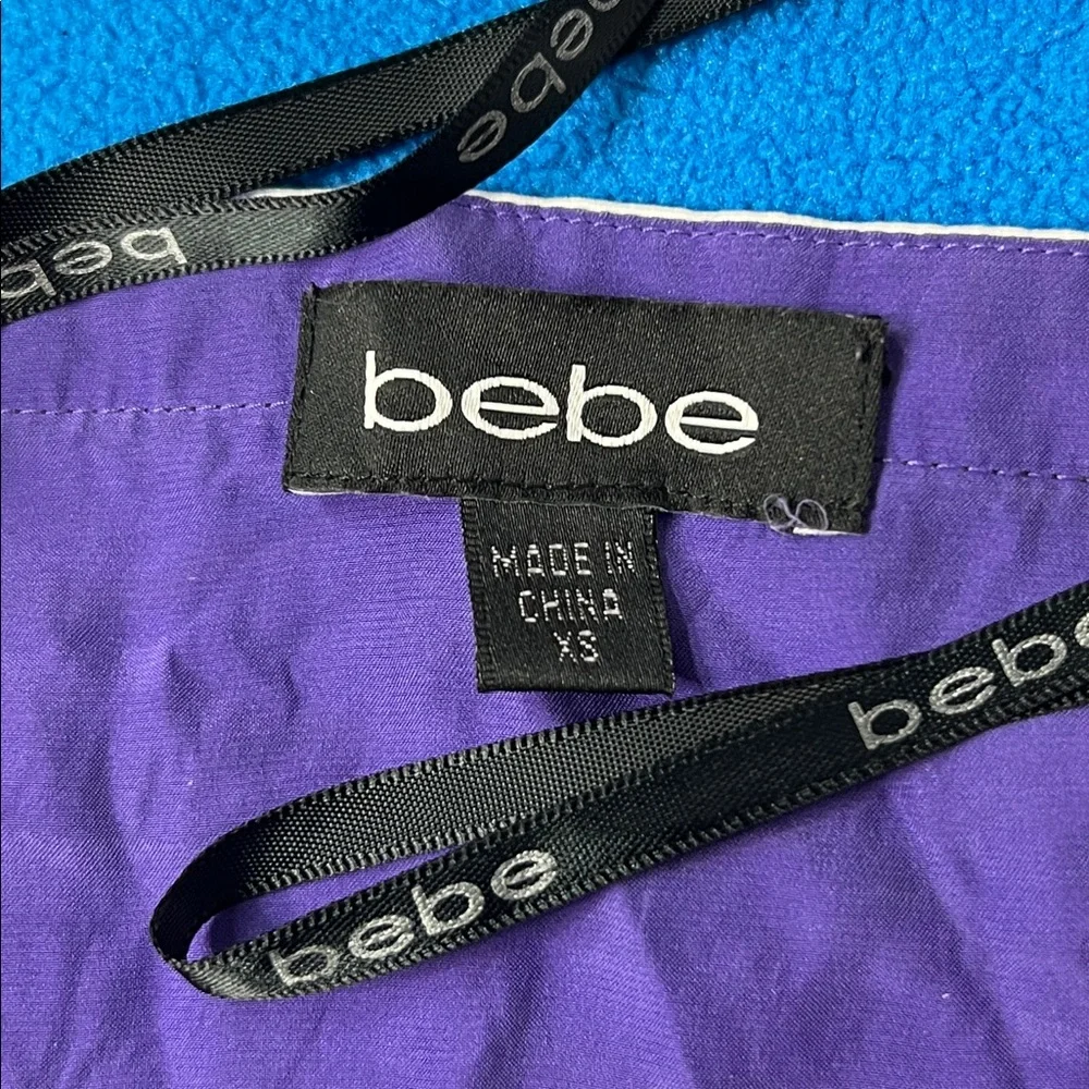 Bebe 2008 Silky Purple Peplum Deep Plunge Halter XS - Picture 14 of 16